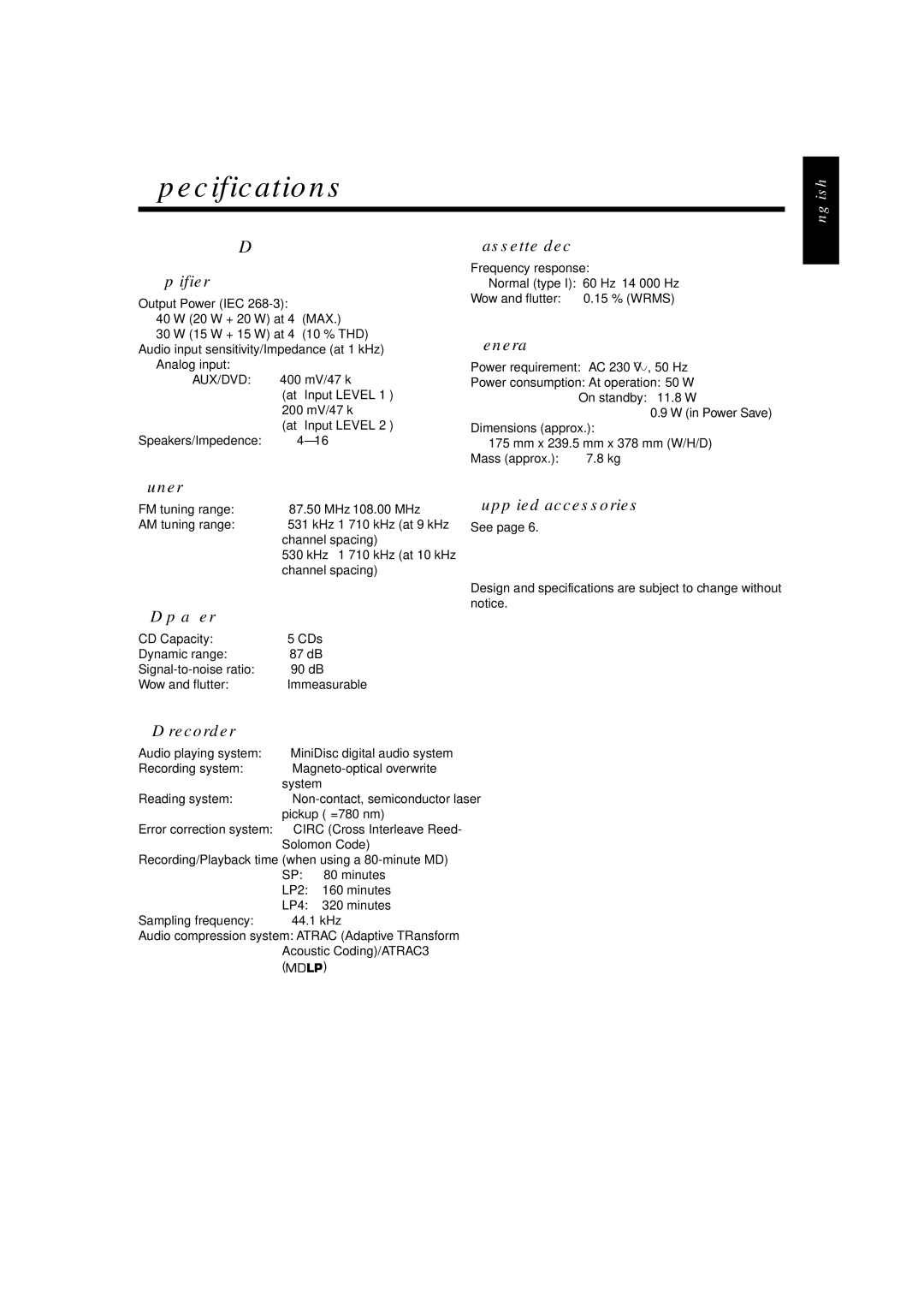 JVC GVT0104-002A, CA-UXJ55MD, 0803AIMMDWJEM manual Specifications 