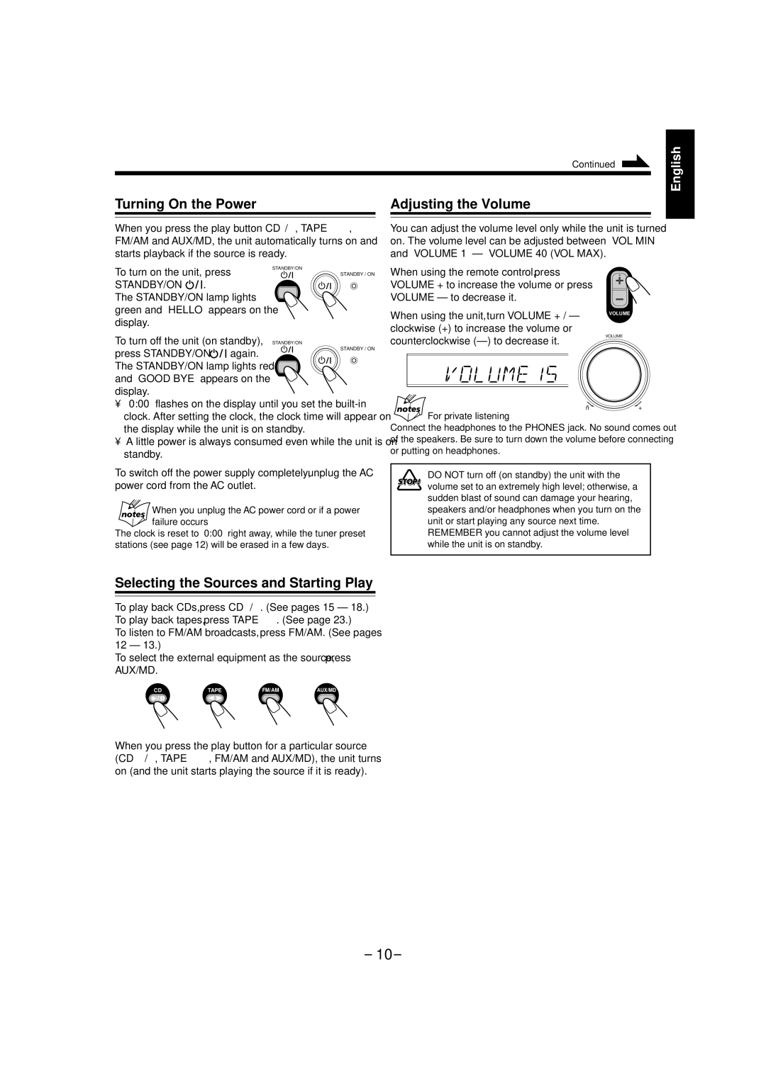 JVC UX-L46V-- Consists of CA-UXL46V and, CA-UXL36V, SP-UXL36V, GVT0095-003A manual Turning On the Power, Adjusting the Volume 