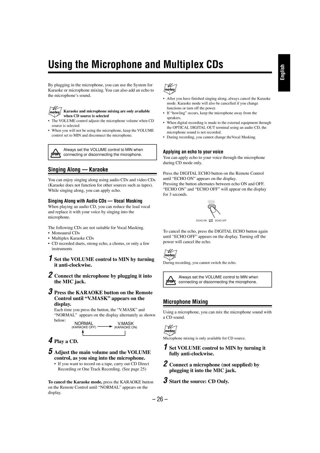 JVC CA-UXL36V, CA-UXL46V, SP-UXL36V manual Using the Microphone and Multiplex CDs, Singing Along Karaoke, Microphone Mixing 