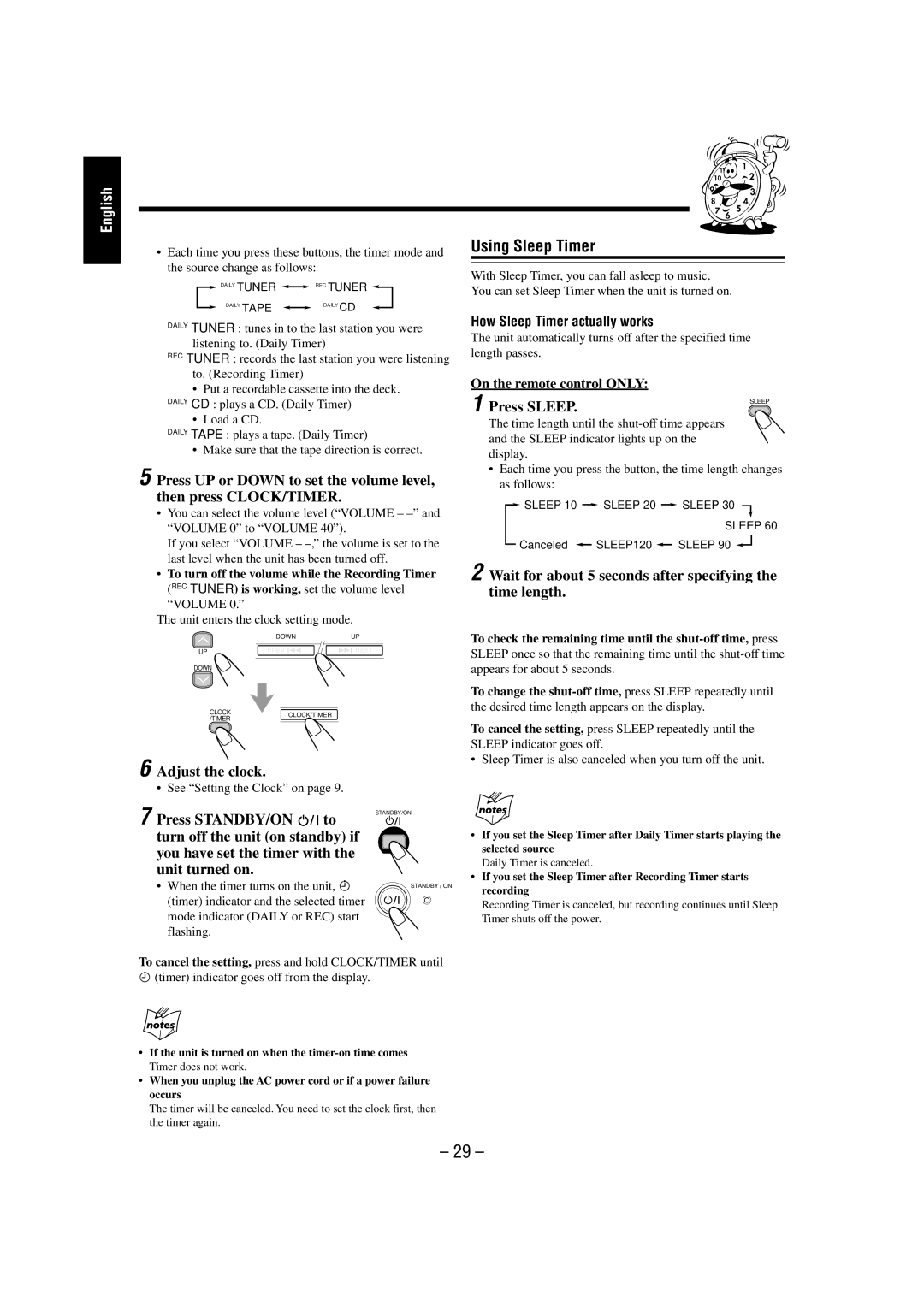 JVC GVT0095-003A, CA-UXL46V manual Using Sleep Timer, Press Sleep, Wait for about 5 seconds after specifying the time length 