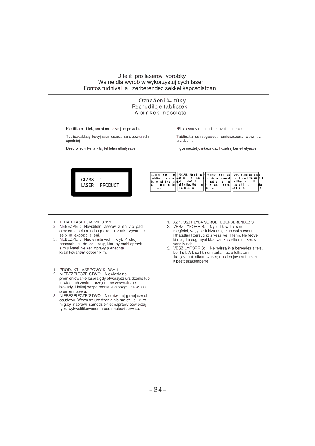 JVC CA-UXP5R, SP-UXP3, UX-P3R, UX-P5R, CA-UXP3R manual Označení štítky Reprodilcje tabliczek Címkék másolata 
