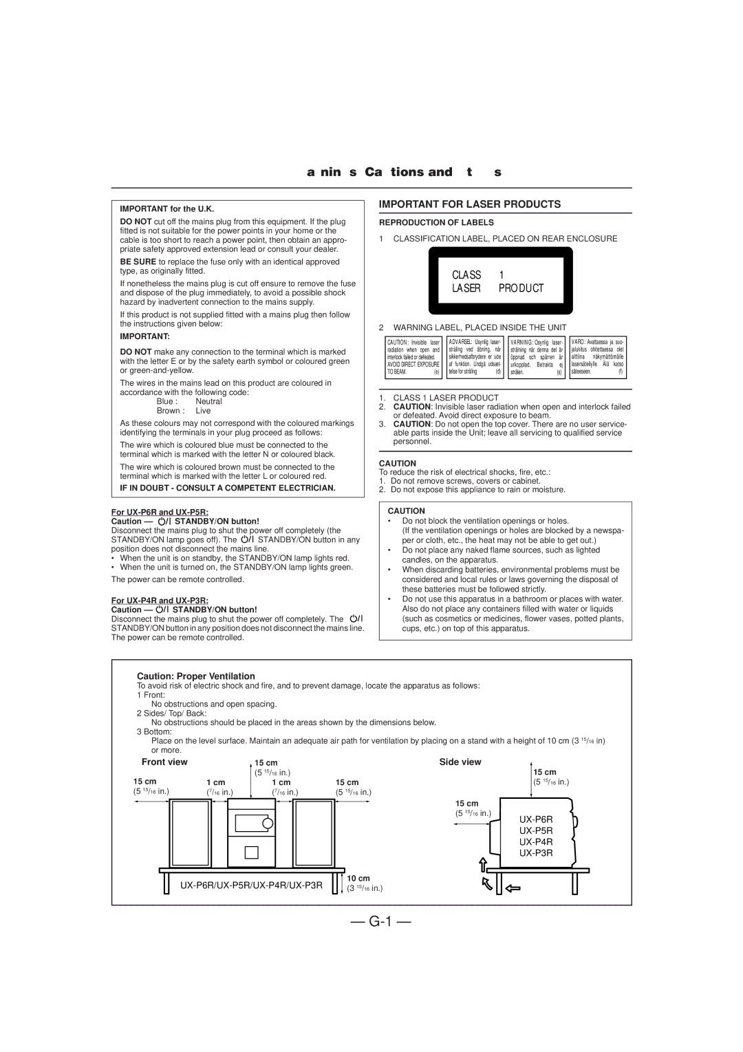 JVC SP-UXP6, CA-UXP6R, CA-UXP4R, SP-UXP4, UX-P4R, UX-P6R manual Class Laser Product 