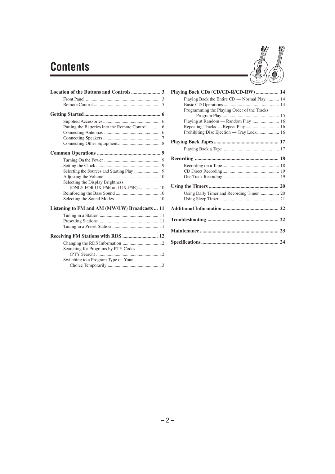 JVC UX-P6R, CA-UXP6R, CA-UXP4R, SP-UXP6, SP-UXP4, UX-P4R manual Contents 