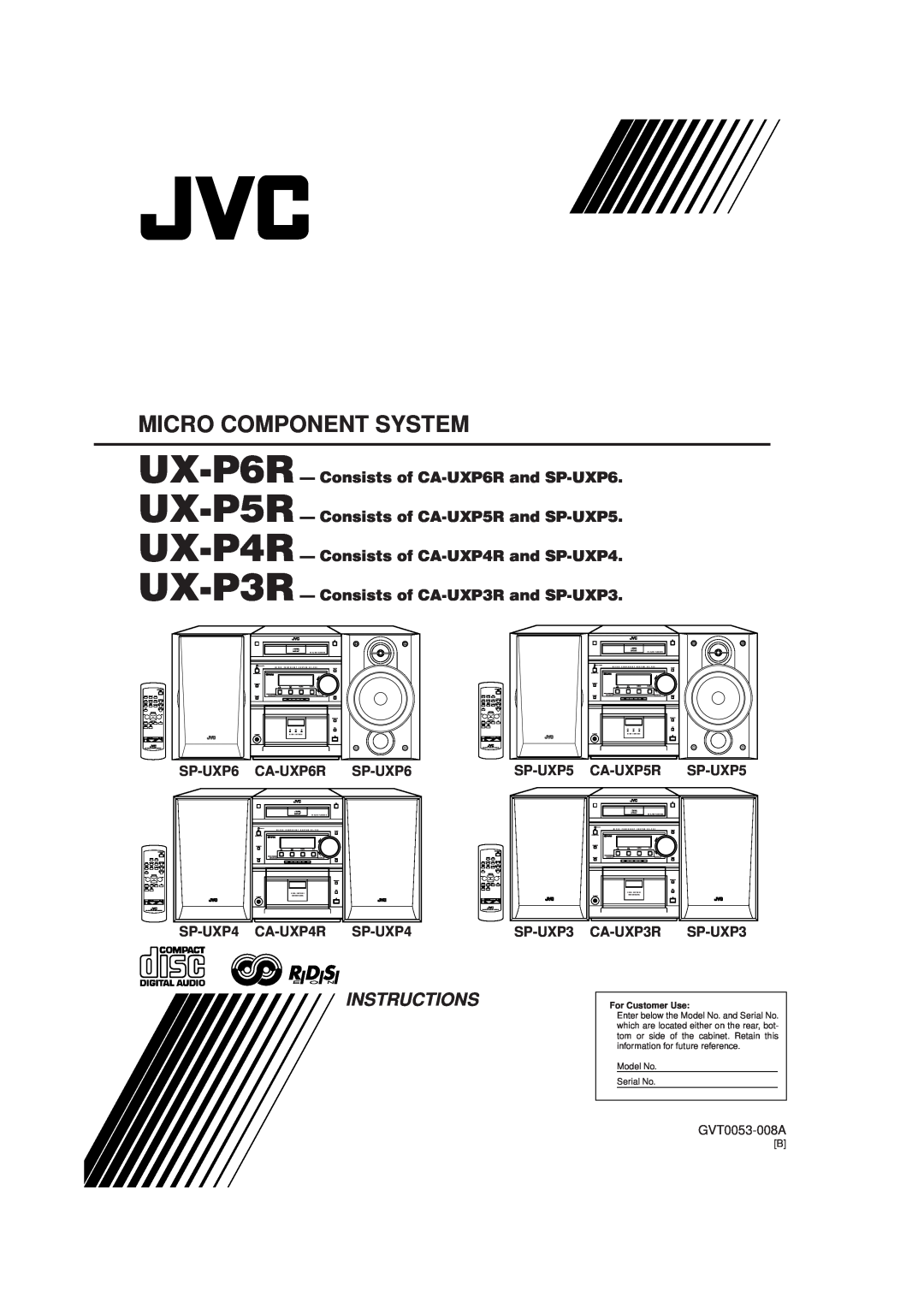 JVC CA-UXP4R manual UX-P6R - Consists of CA-UXP6Rand SP-UXP6, UX-P5R - Consists of CA-UXP5Rand SP-UXP5, SP-UXP4, SP-UXP3 