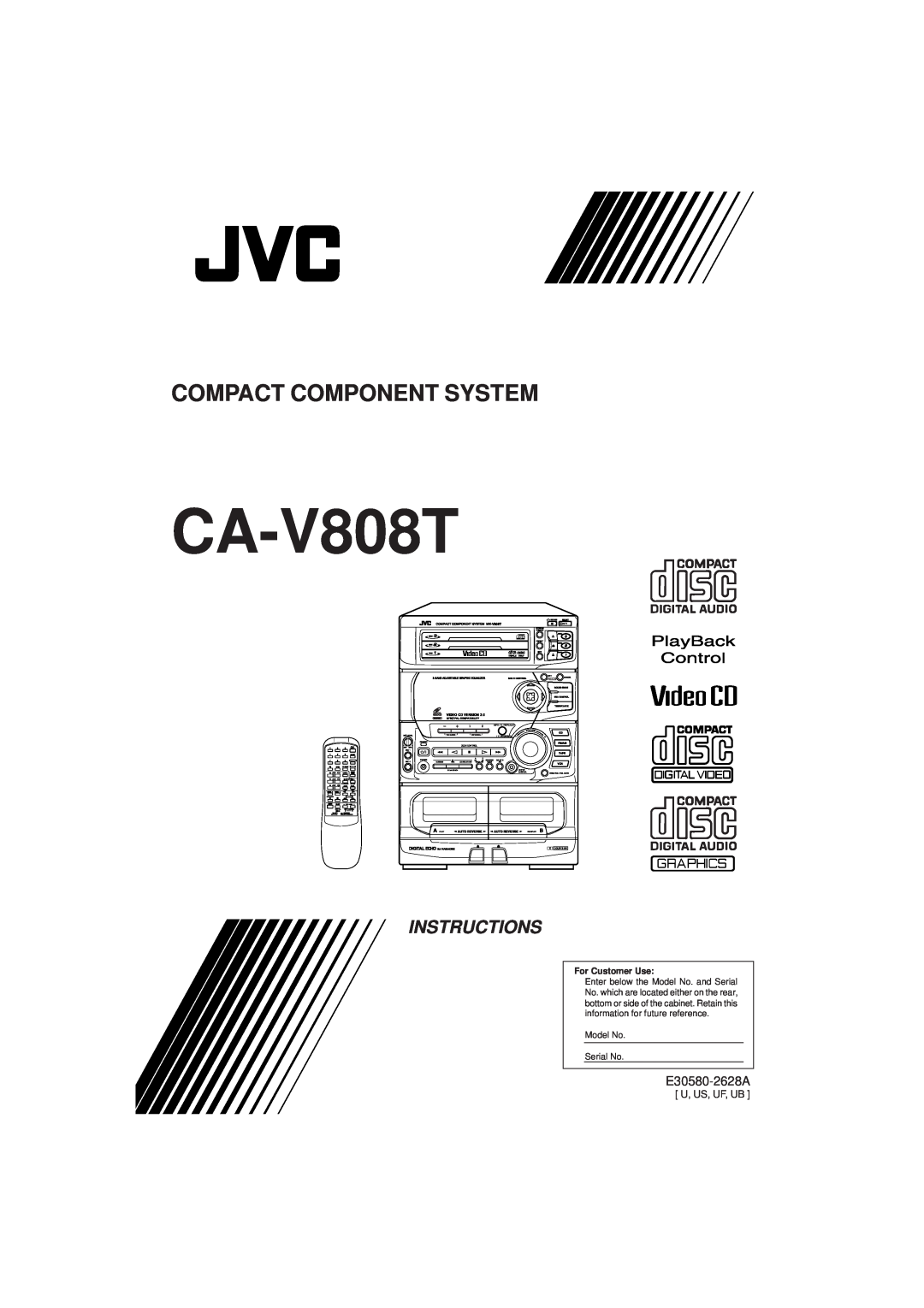 JVC CA-V808T manual Instructions, Compact Component System, E30580-2628A, For Customer Use, Mpx / V. Replace V. Masking 