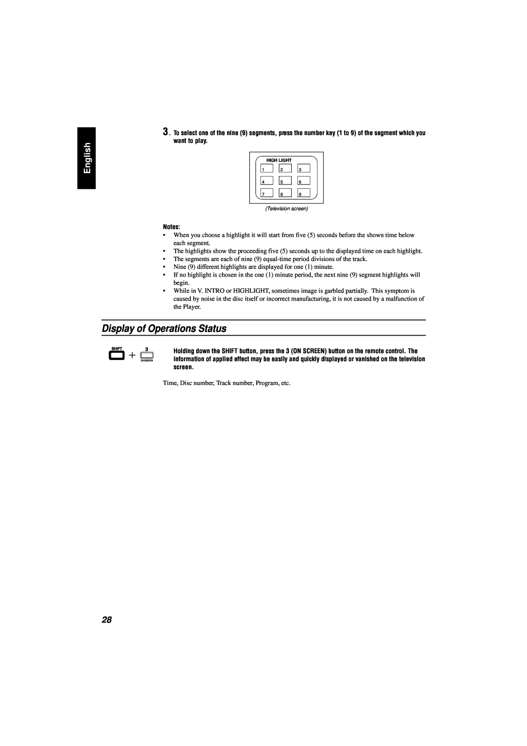 JVC CA-V808T manual Display of Operations Status, English 