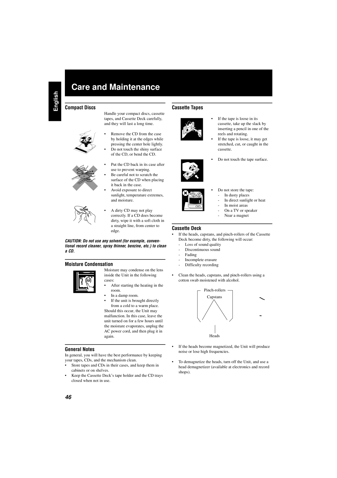 JVC CA-V888T manual Care and Maintenance 