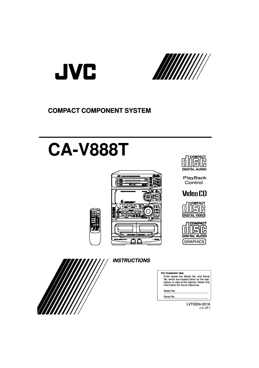 JVC CA-V888T manual Instructions, Compact Component System, PlayBack Control, Graphics, LVT0024-001A, Model No Serial No 