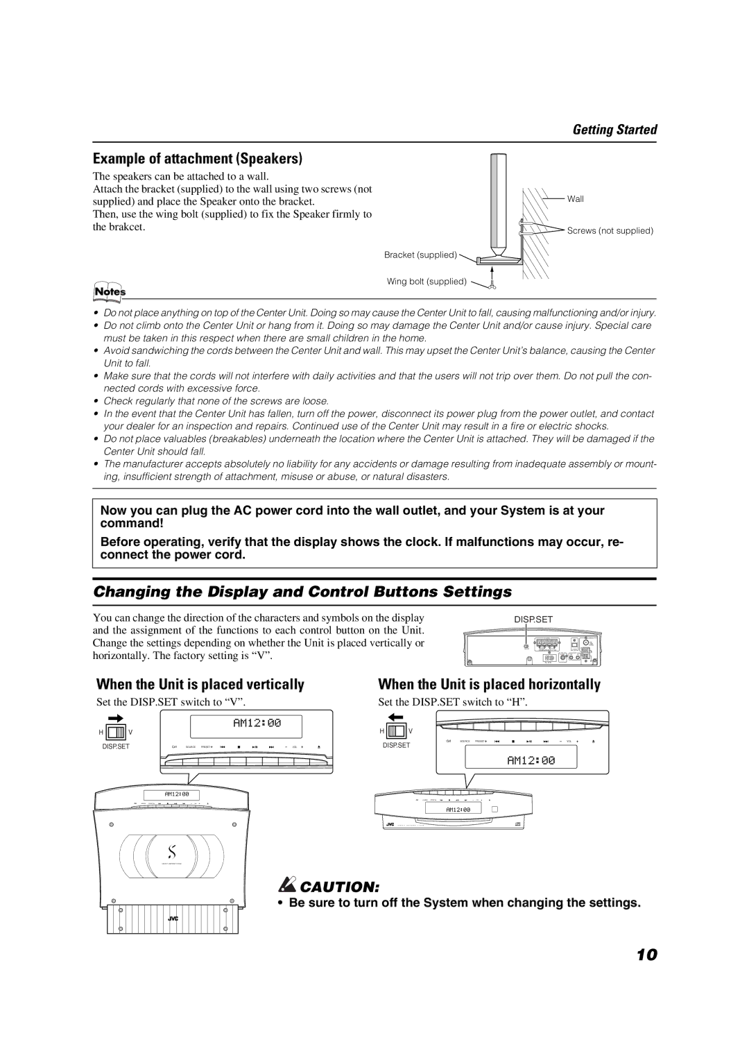 JVC SP-PW2000, CA-VSDT2000, SP-VSDT2000 Example of attachment Speakers, Changing the Display and Control Buttons Settings 