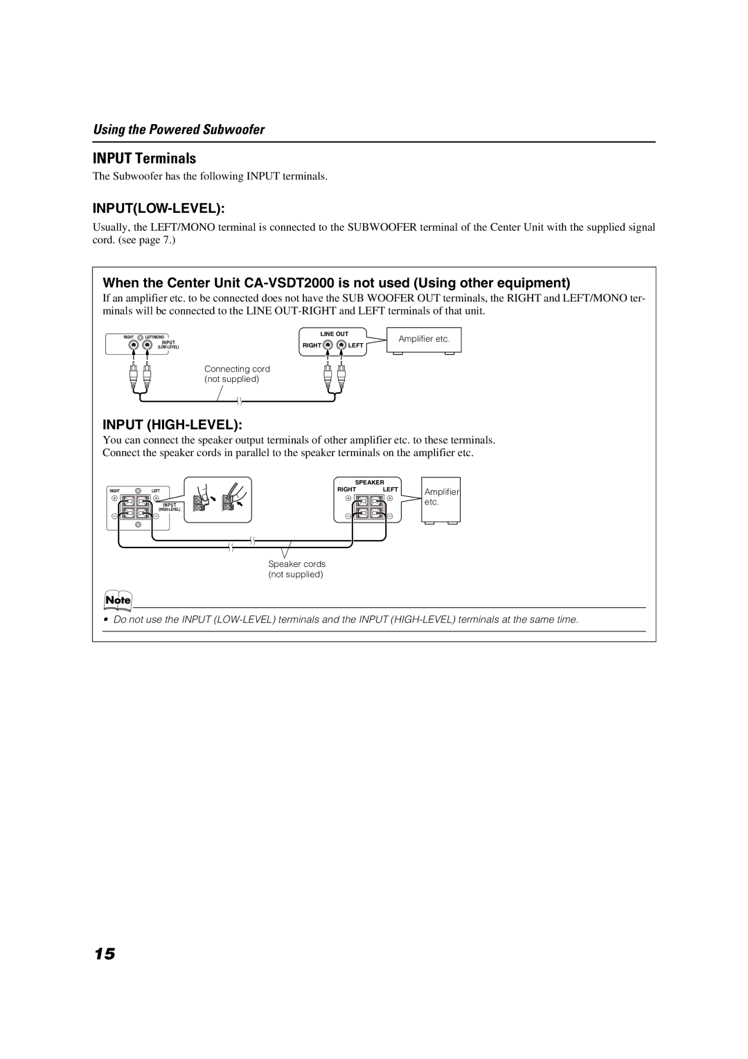 JVC CA-VSDT2000, SP-PW2000, SP-VSDT2000 manual Input Terminals, Inputlow-Level 