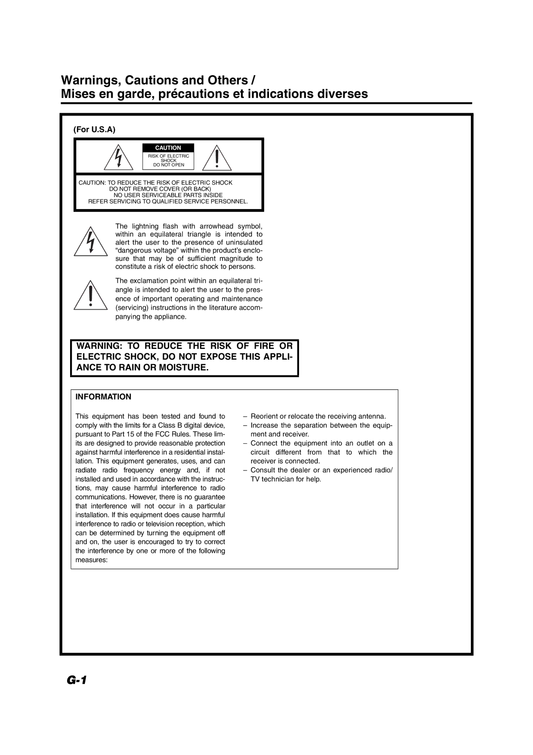 JVC SP-VSDT2000, CA-VSDT2000, SP-PW2000 manual Mises en garde, précautions et indications diverses, For U.S.A 