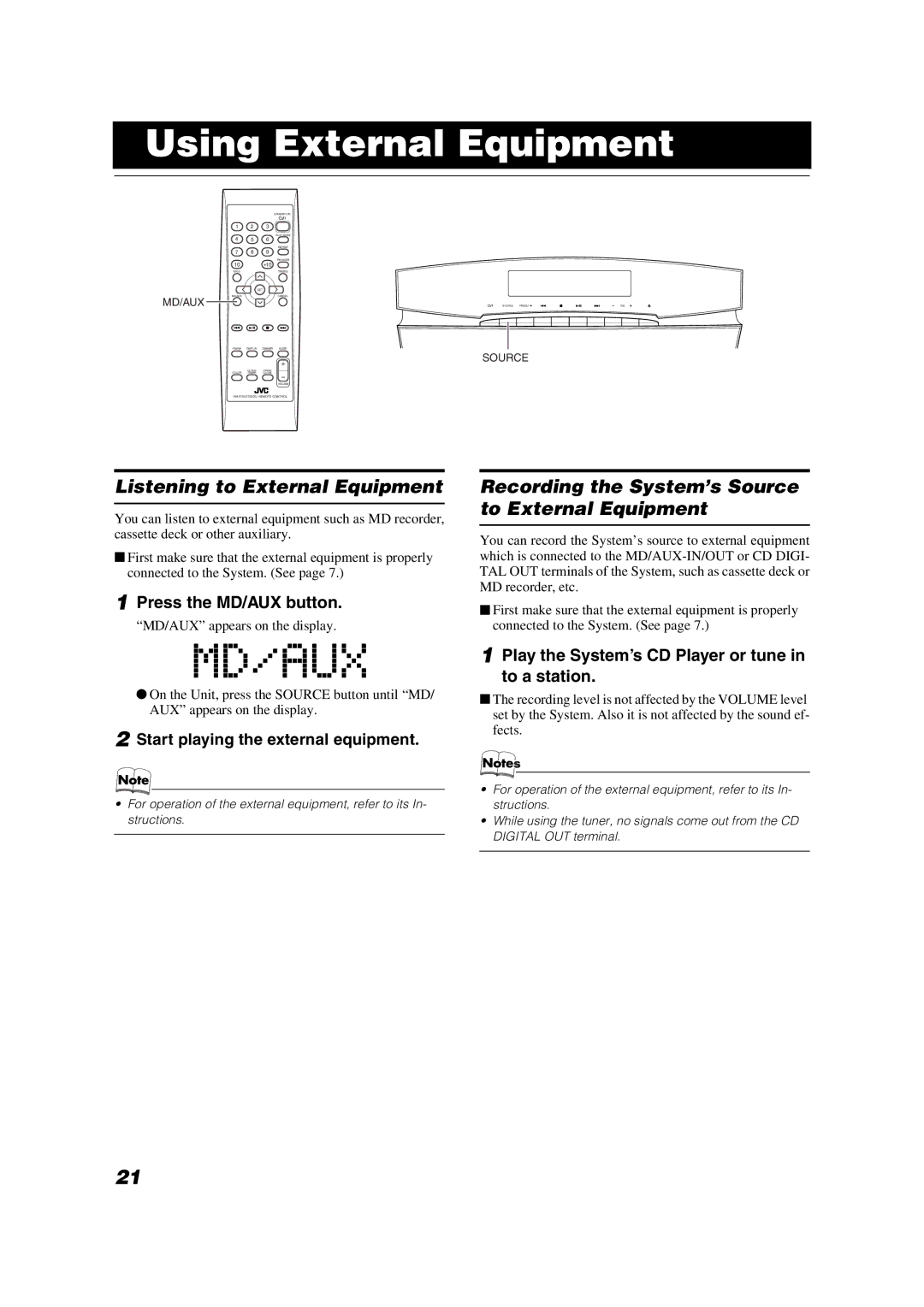 JVC CA-VSDT2000, SP-PW2000, SP-VSDT2000 manual Using External Equipment, Listening to External Equipment 