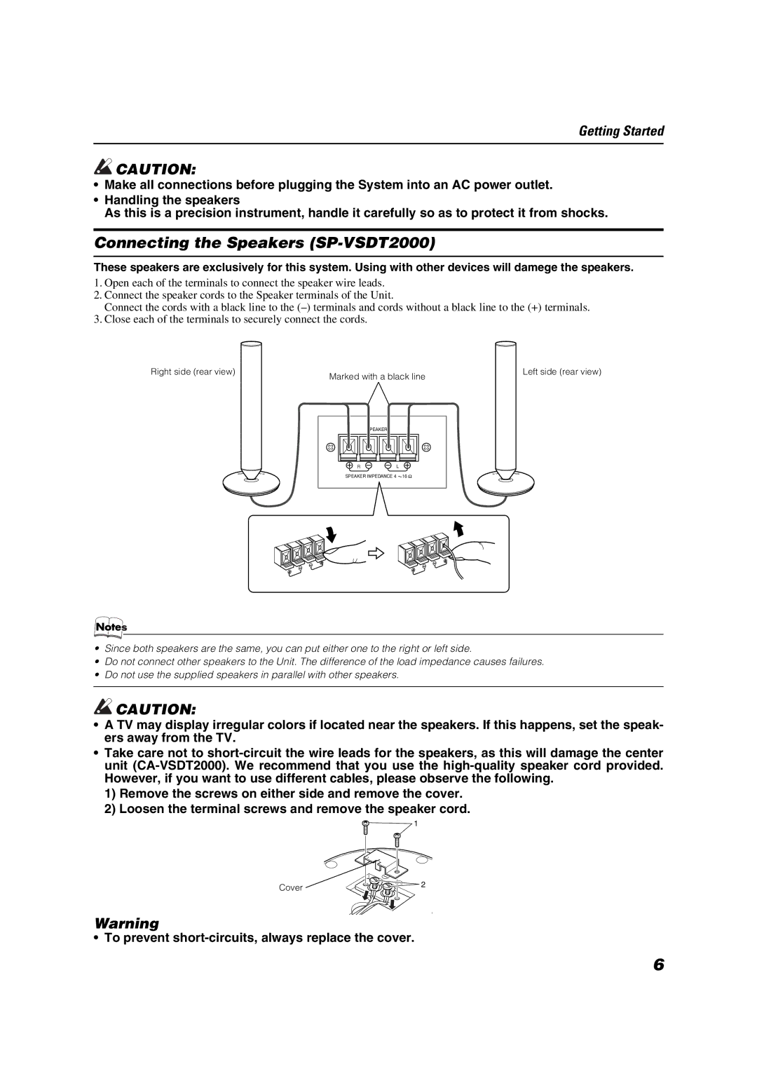 JVC CA-VSDT2000, SP-PW2000 manual Connecting the Speakers SP-VSDT2000 