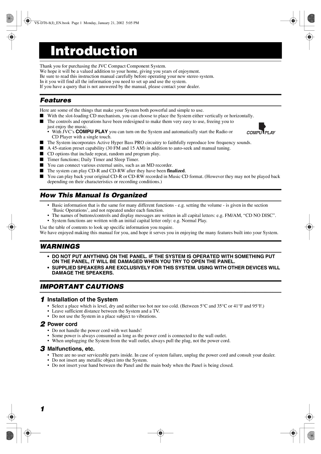 JVC SP-VSDT8, CA-VSDT8, VS-DT8 manual Introduction, Features, How This Manual Is Organized 