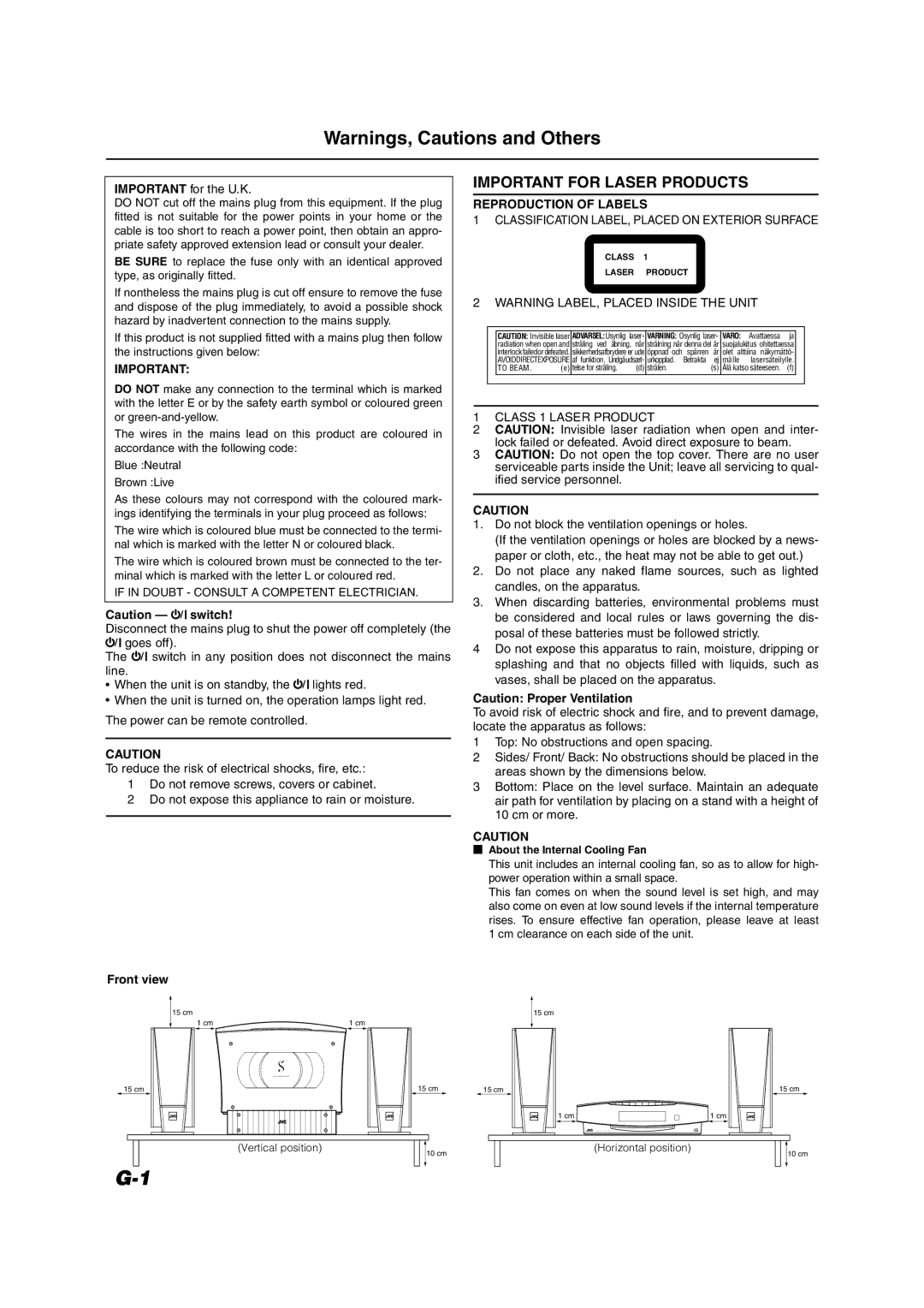 JVC CA-VSDT7R, CA-VSDT9R, CA-VSDT6R, SP-VSDT9, SP-VSDT6 manual Important for Laser Products 