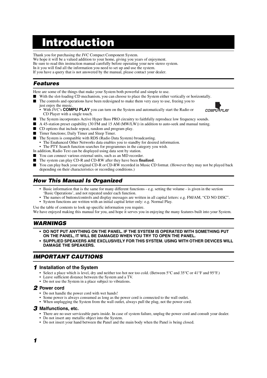 JVC SP-VSDT6, CA-VSDT9R, CA-VSDT6R, CA-VSDT7R, SP-VSDT9 manual Introduction, Features, How This Manual Is Organized 