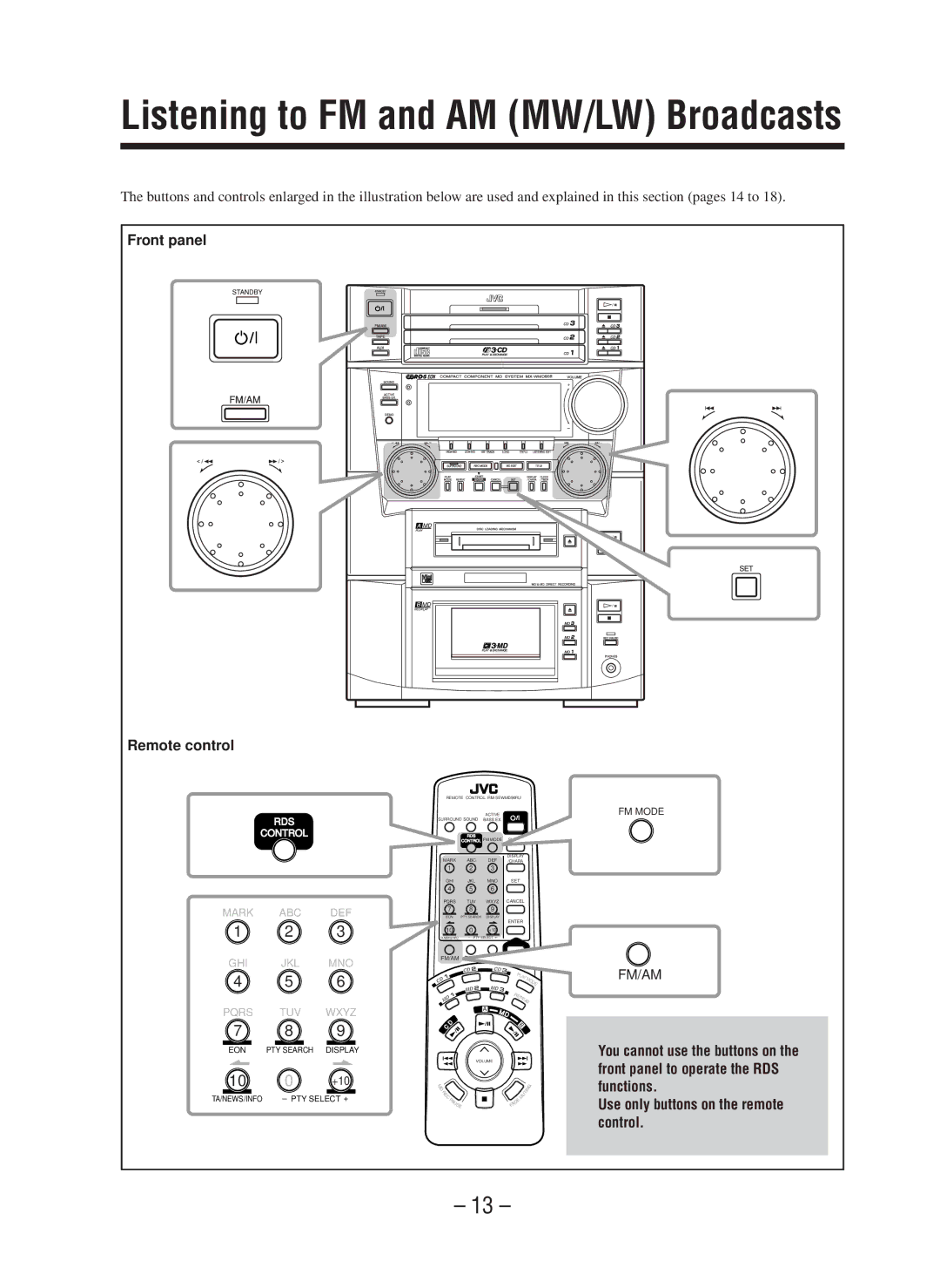 JVC CA-WMD90R manual Listening to FM and AM MW/LW Broadcasts 