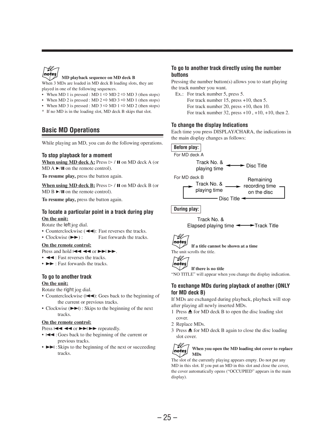 JVC CA-WMD90R manual Basic MD Operations, To change the display Indications 