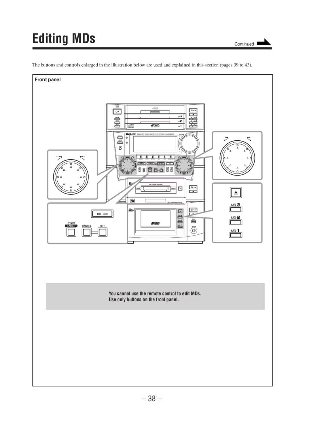 JVC CA-WMD90R manual Editing MDs 