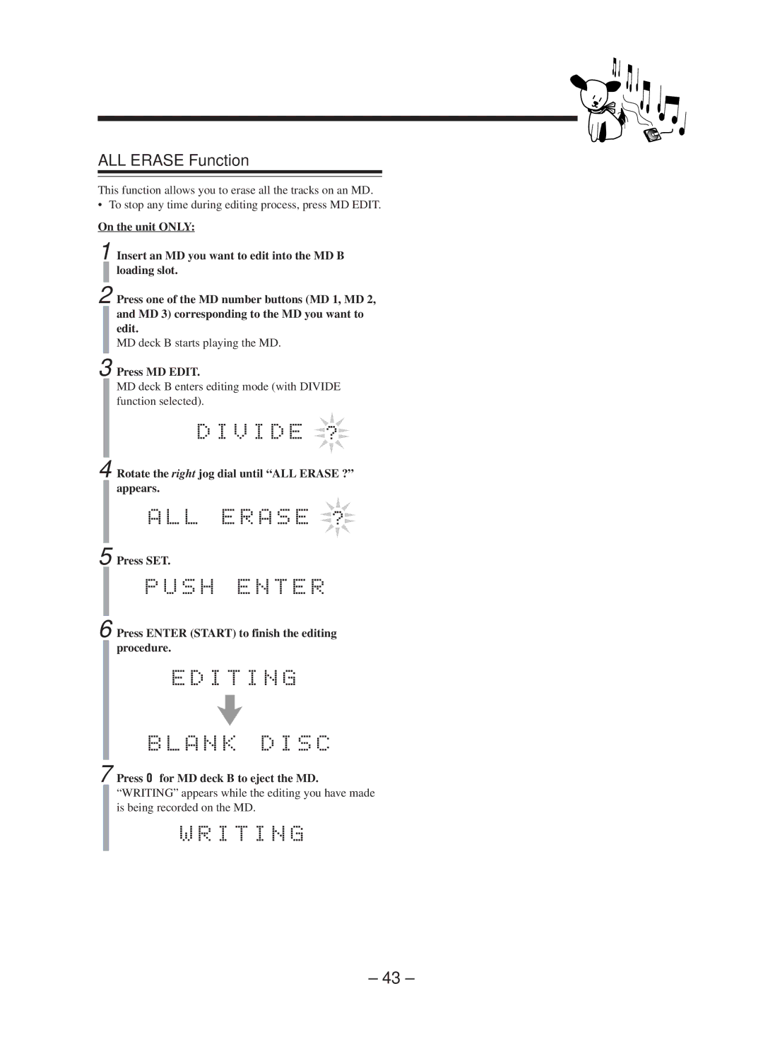 JVC CA-WMD90R manual ALL Erase Function 