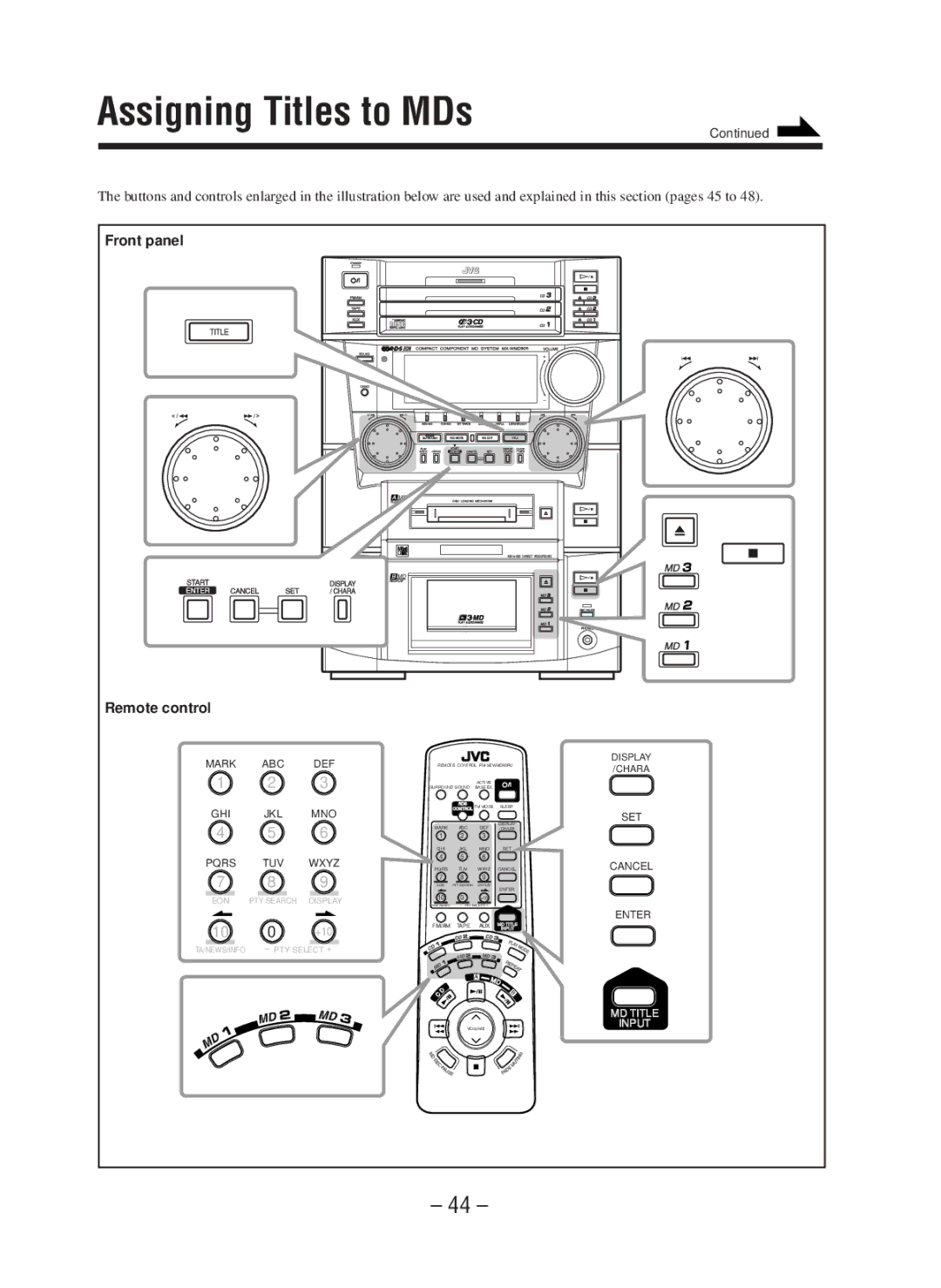 JVC CA-WMD90R manual Assigning Titles to MDs, Tuv 