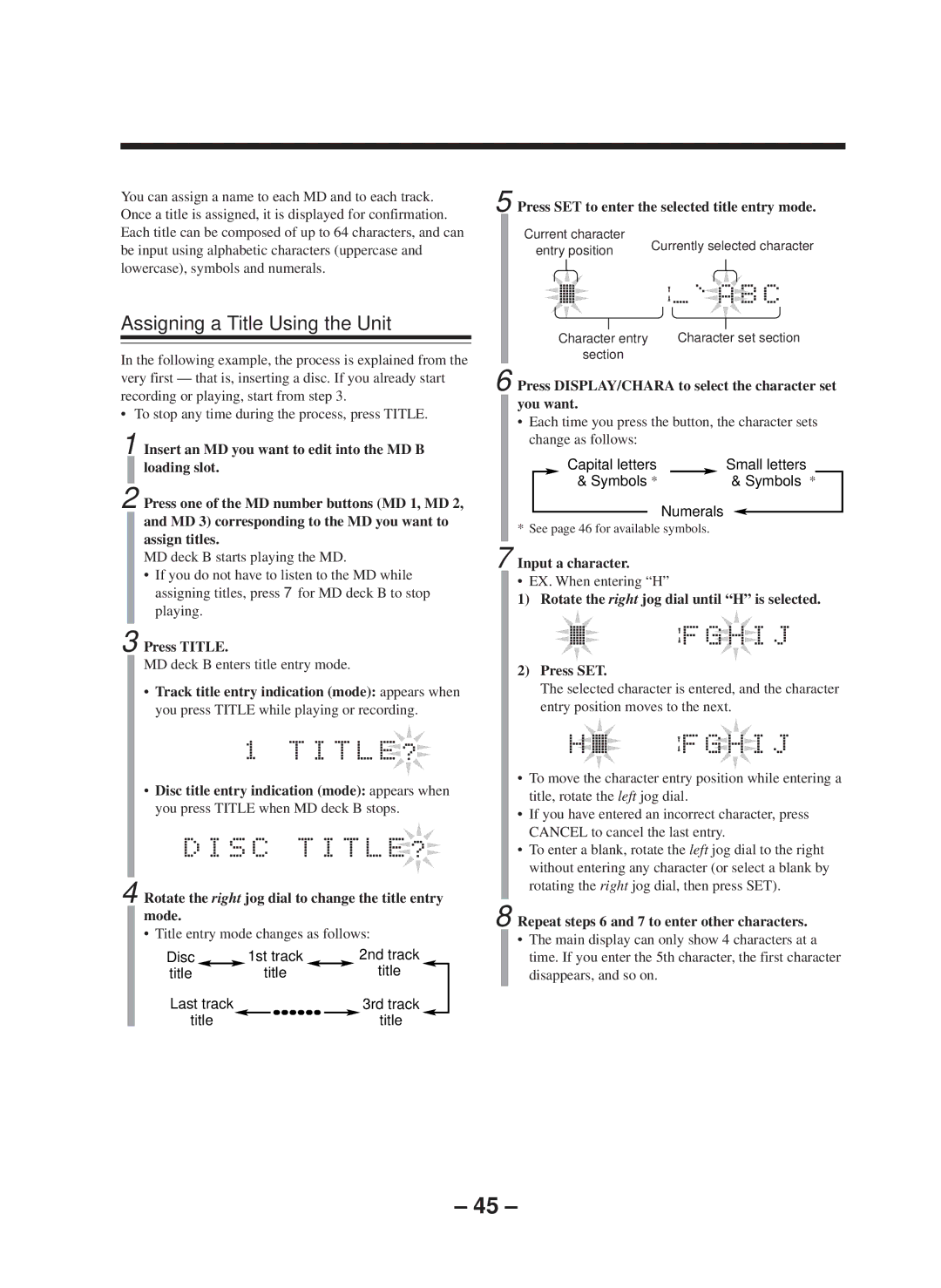 JVC CA-WMD90R manual Assigning a Title Using the Unit 