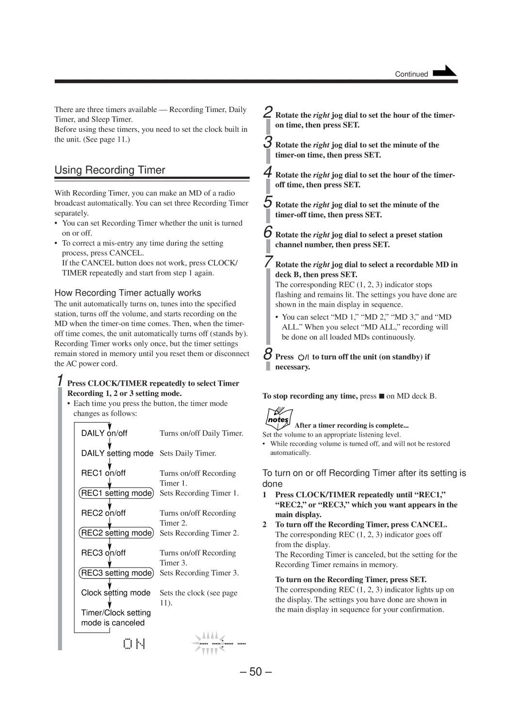 JVC CA-WMD90R manual Using Recording Timer, How Recording Timer actually works, To turn on the Recording Timer, press SET 