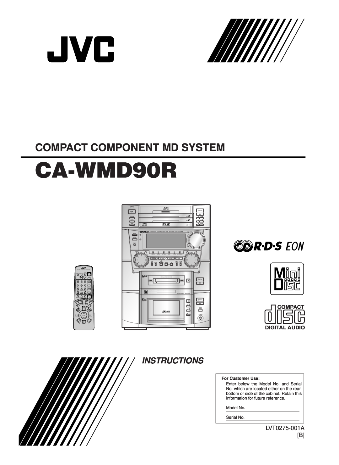 JVC CA-WMD90R manual Compact Component Md System, Instructions, LVT0275-001AB, Compact Digital Audio, For Customer Use 