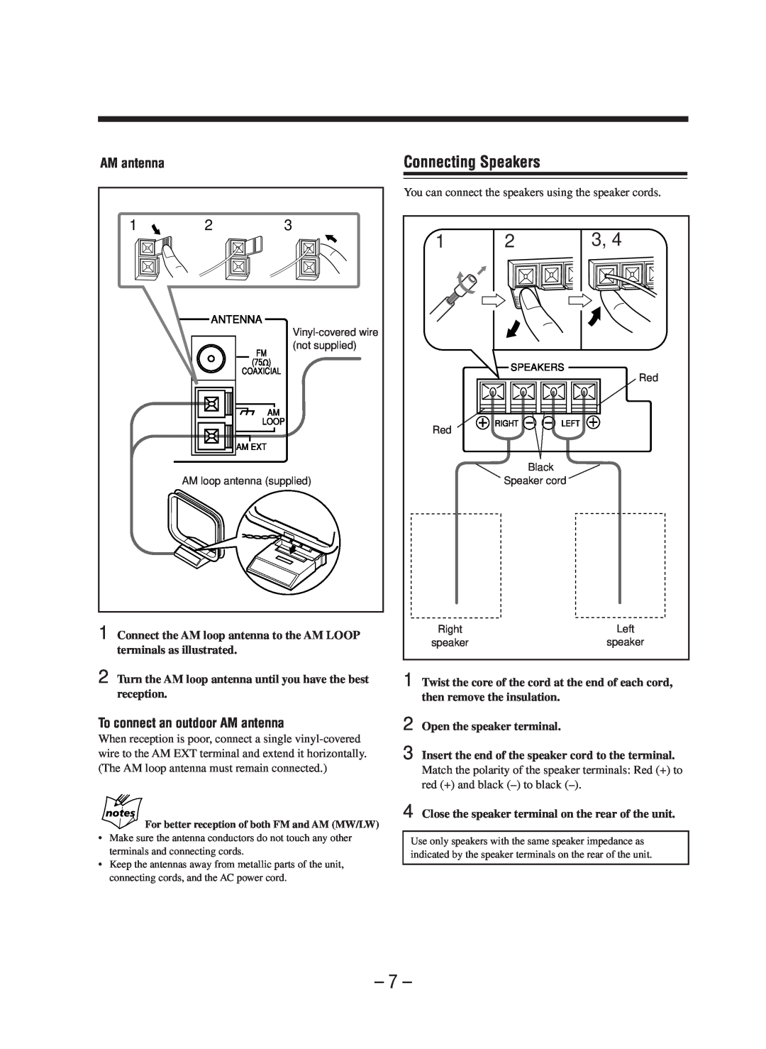JVC CA-WMD90R manual Connecting Speakers, To connect an outdoor AM antenna 