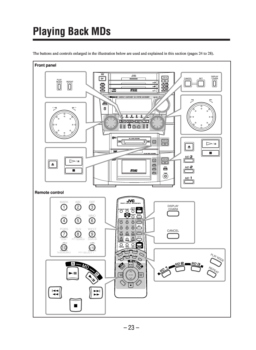JVC CA-WMD90R manual Playing Back MDs 