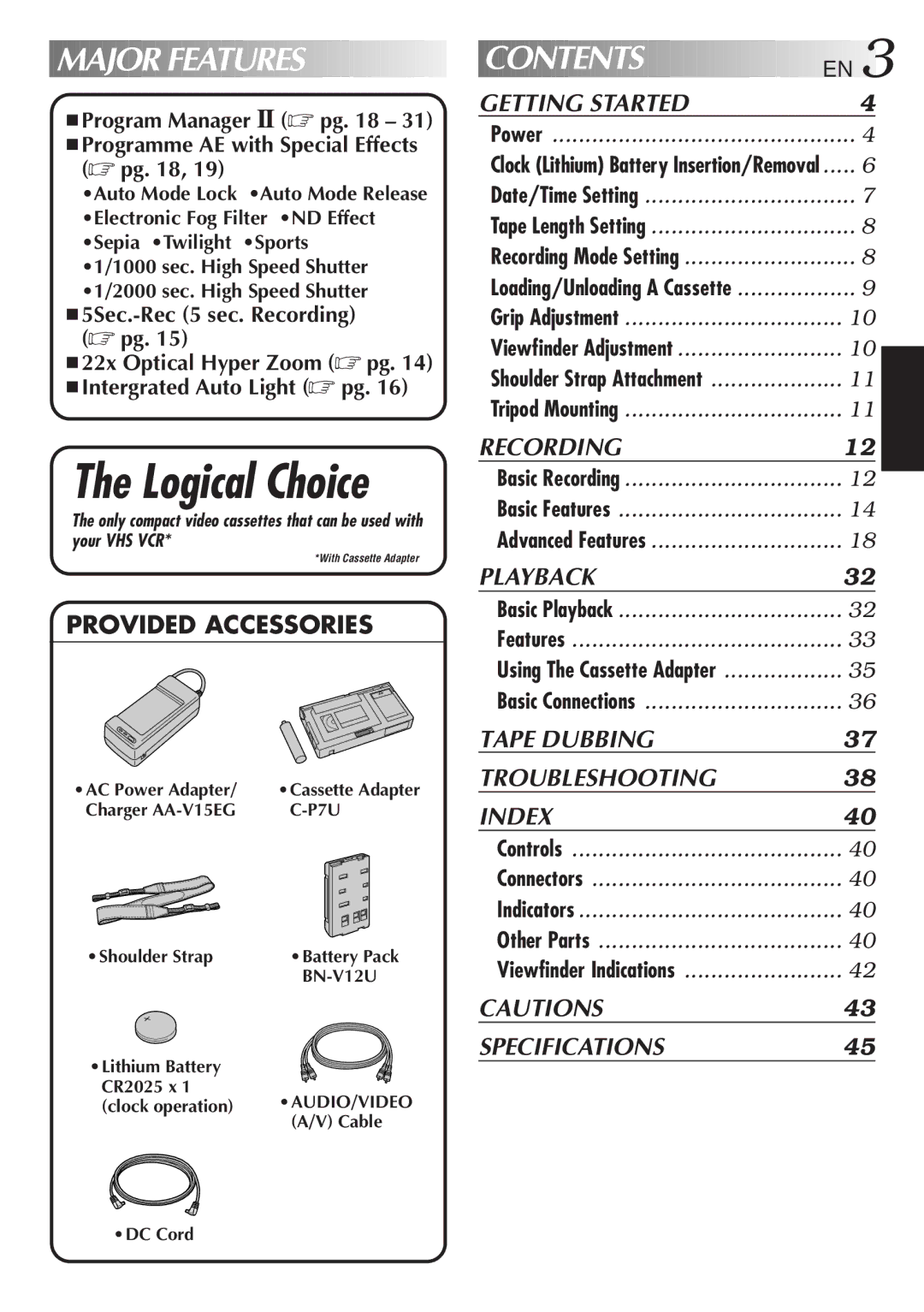 JVC Camcorder instruction manual Logical Choice 