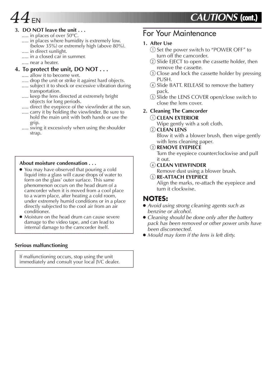 JVC Camcorder instruction manual Cont 