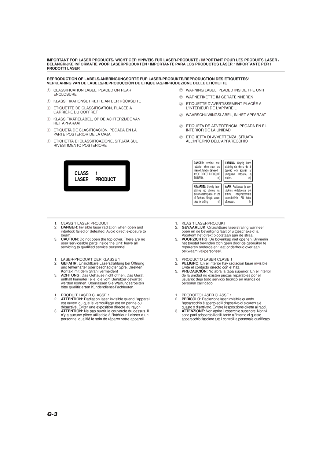 JVC RX-TD77R, CATD77, XT-TD77R manual Class Laser Product 