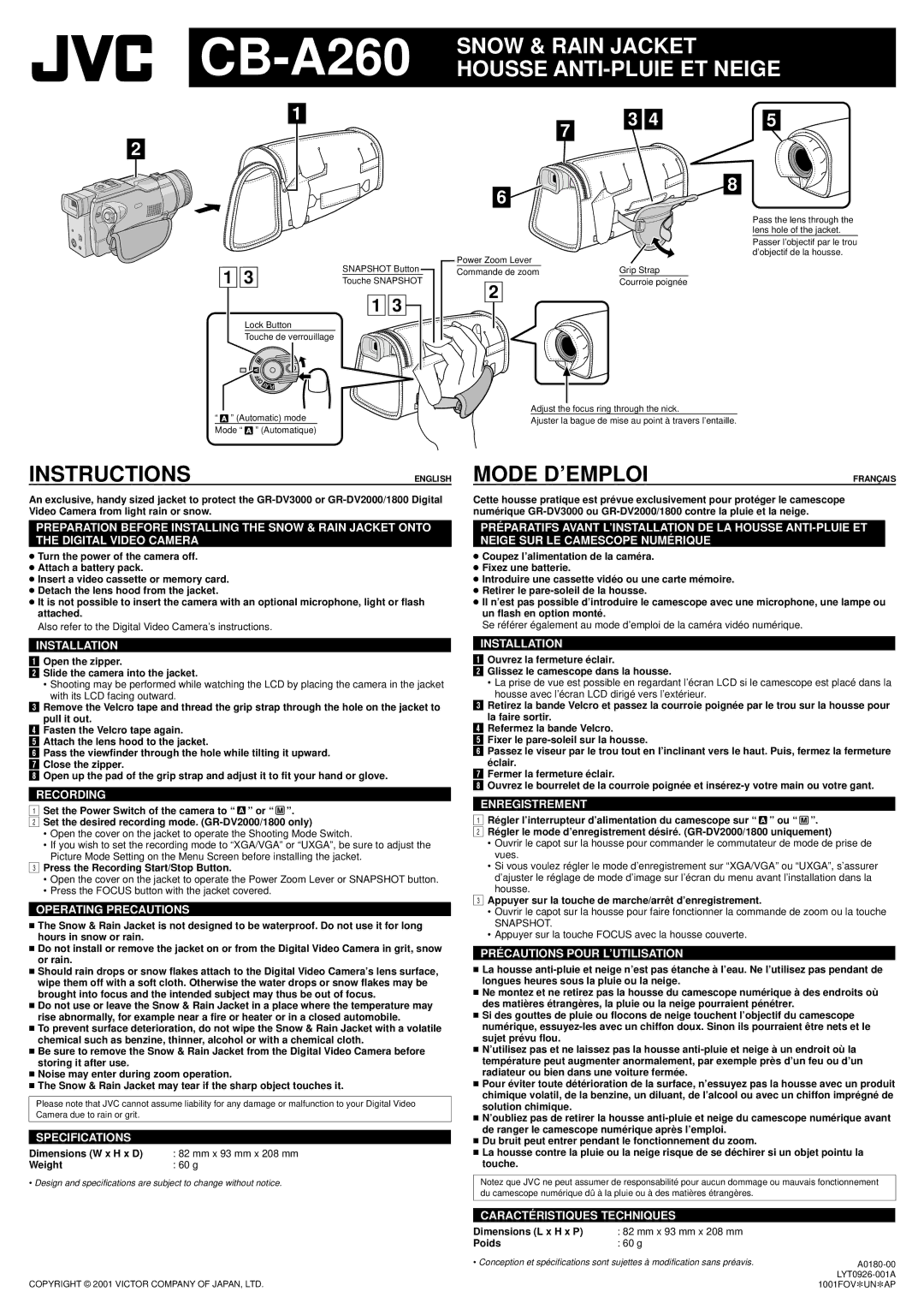 JVC CB-A260 specifications Instructions, Mode D’EMPLOI 