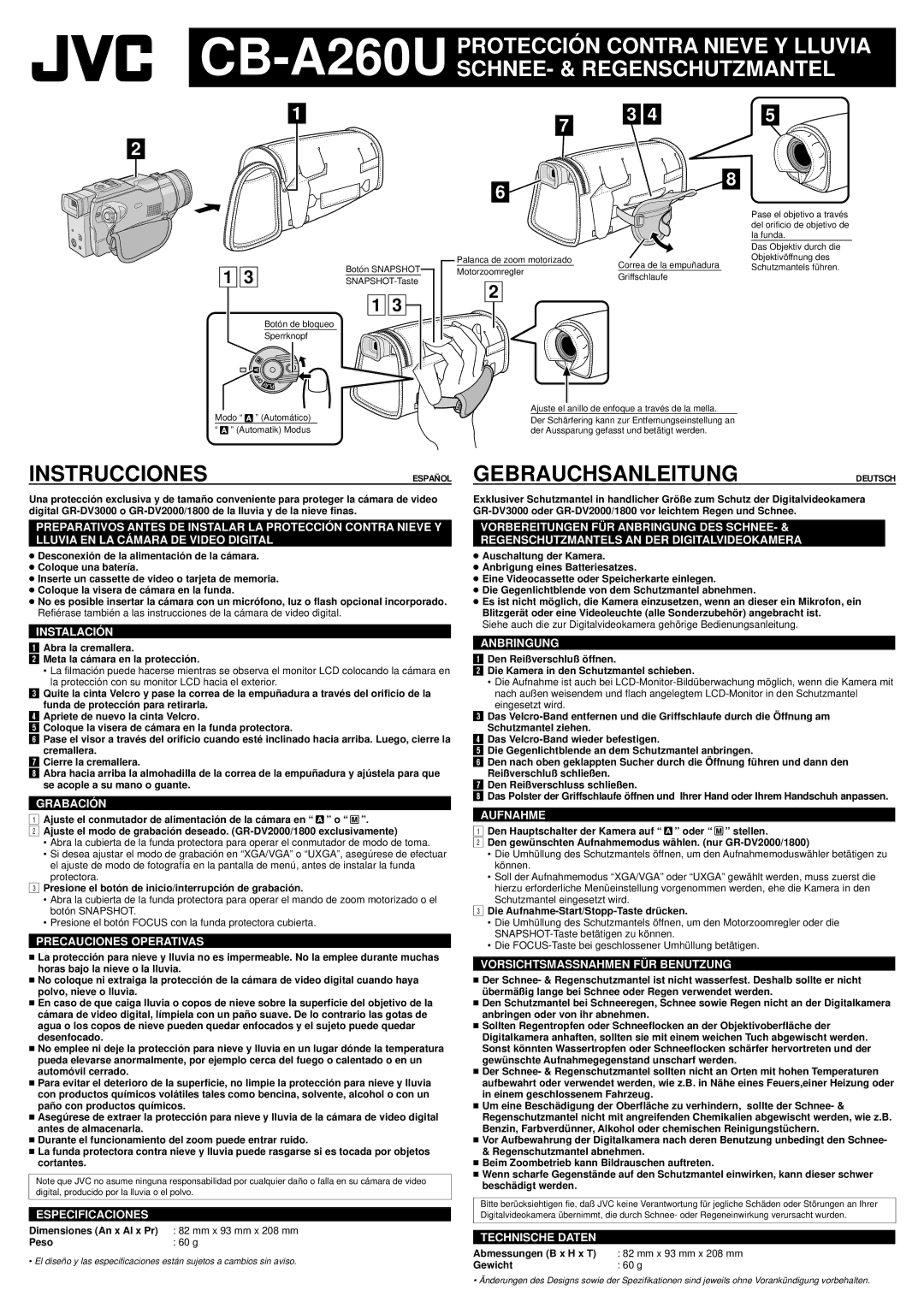 JVC CB-A260 specifications Instruccionesespañol, Gebrauchsanleitungdeutsch 