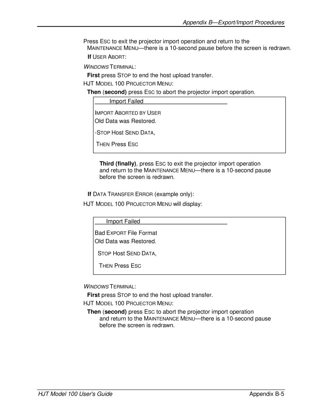 JVC CB100 manual HJT Model 100 Users Guide Appendix B-5 