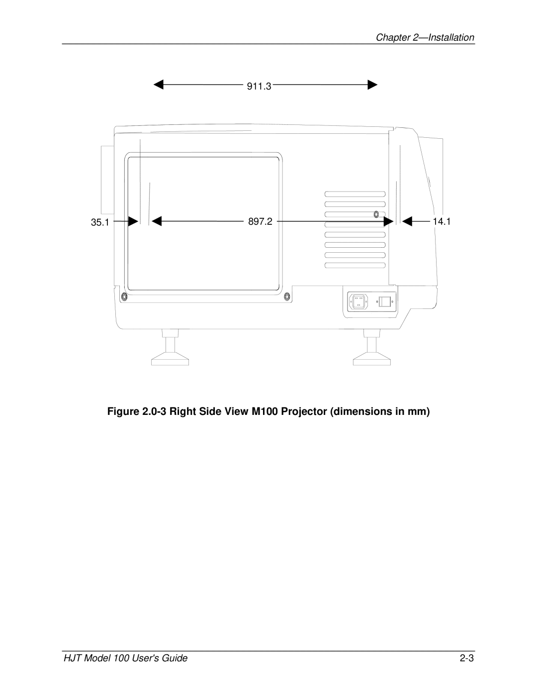 JVC CB100 manual Right Side View M100 Projector dimensions in mm 