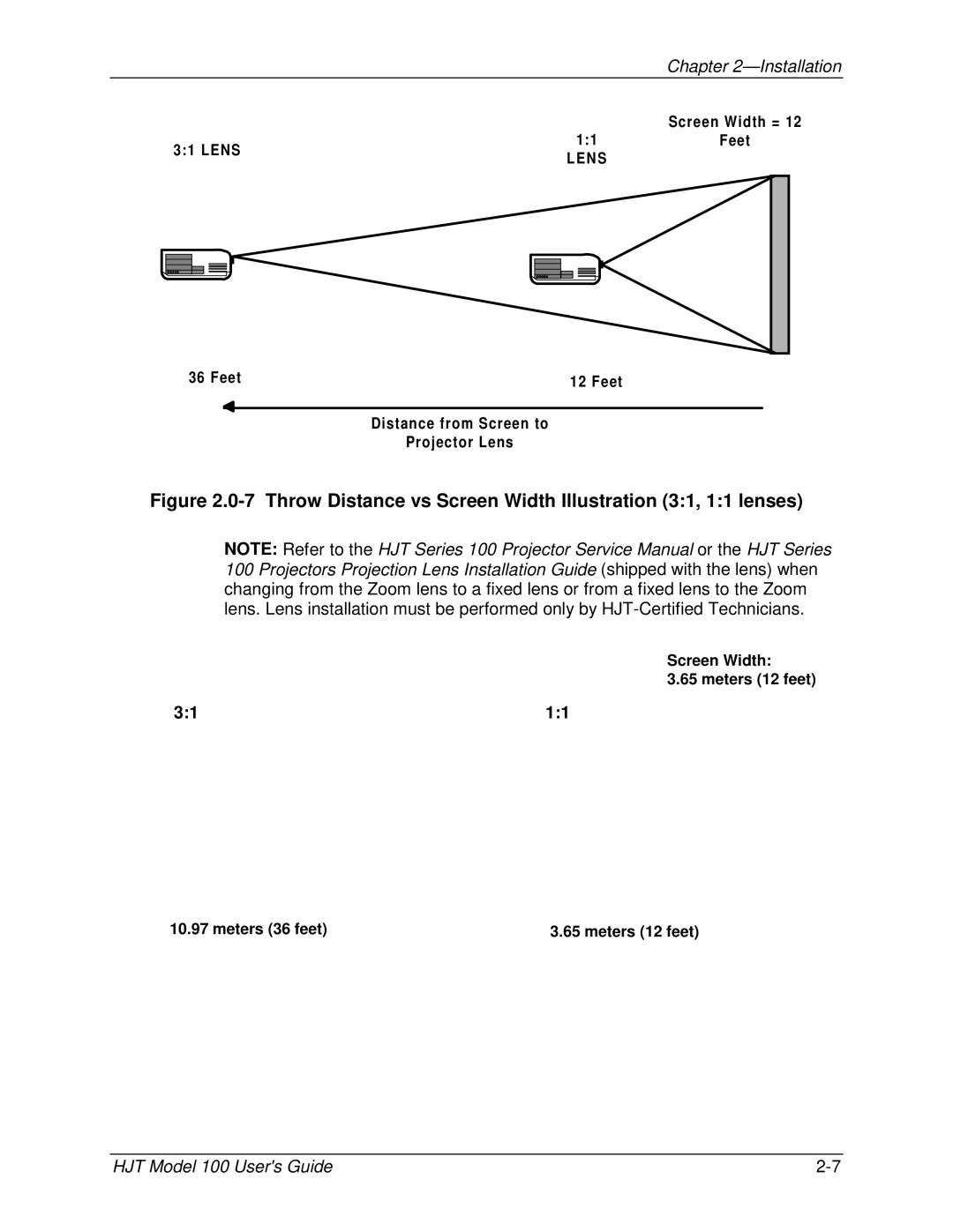 JVC CB100 manual Throw Distance vs Screen Width Illustration 31, 11 lenses 