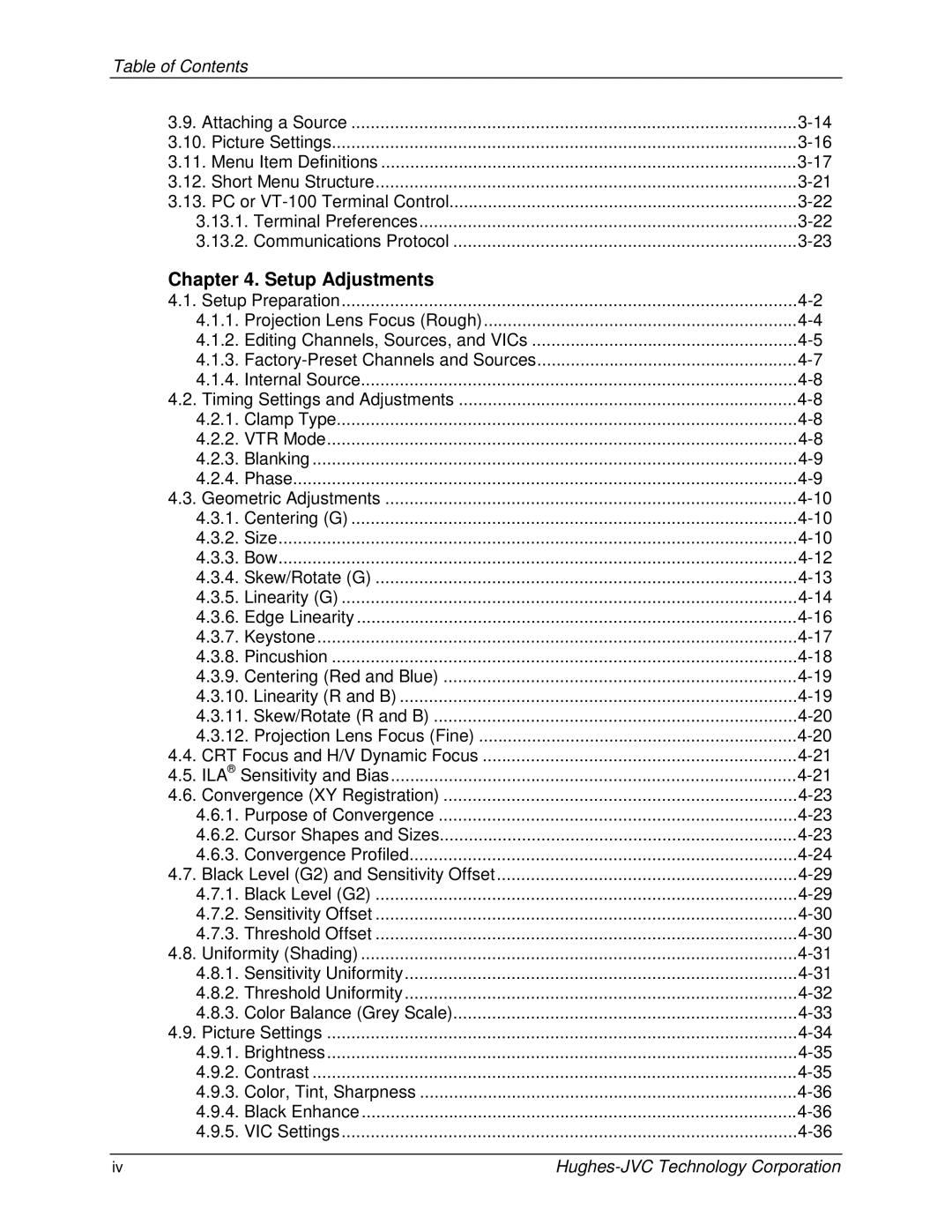 JVC CB100 manual Setup Adjustments, Table of Contents 