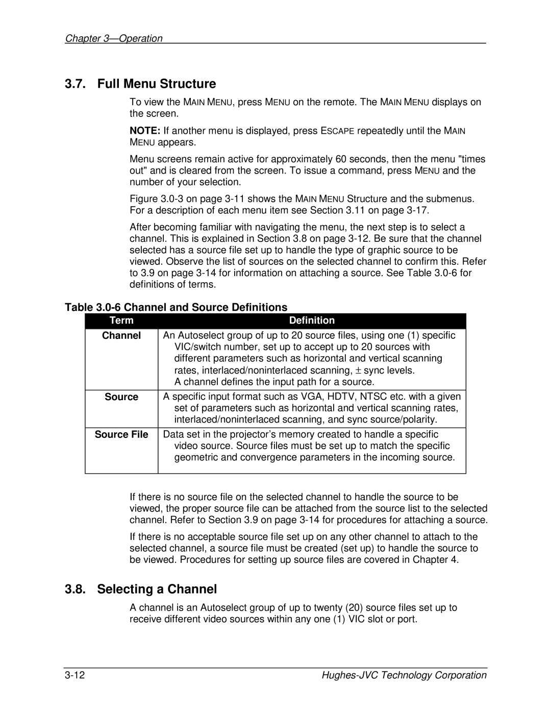 JVC CB100 manual Full Menu Structure, Selecting a Channel, Channel and Source Definitions, Term Definition 