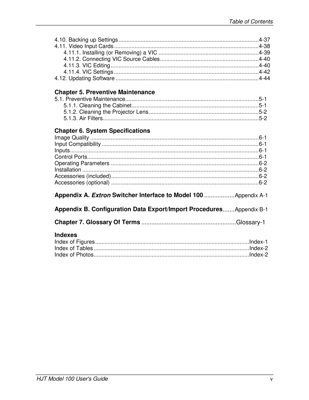 JVC CB100 manual Appendix A-1, Appendix B-1, Index-1, Index-2, HJT Model 100 Users Guide 