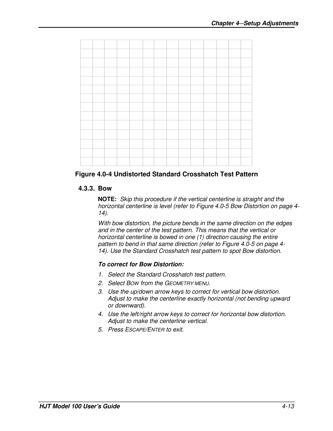 JVC CB100 manual Undistorted Standard Crosshatch Test Pattern Bow, To correct for Bow Distortion 