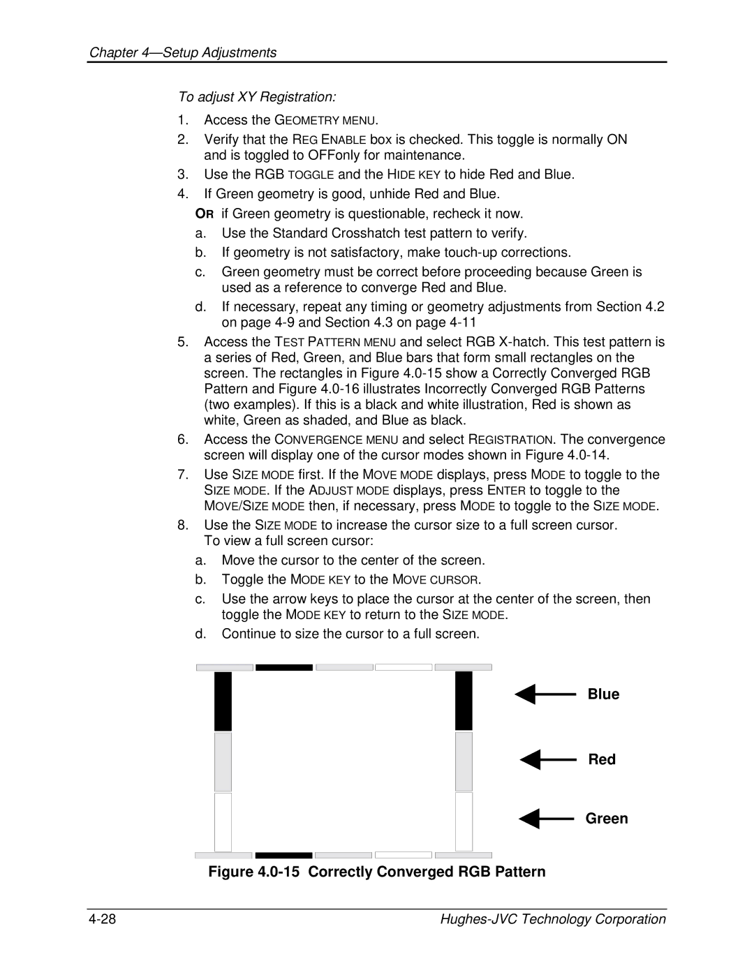 JVC CB100 manual Blue Red Green, Setup Adjustments To adjust XY Registration 