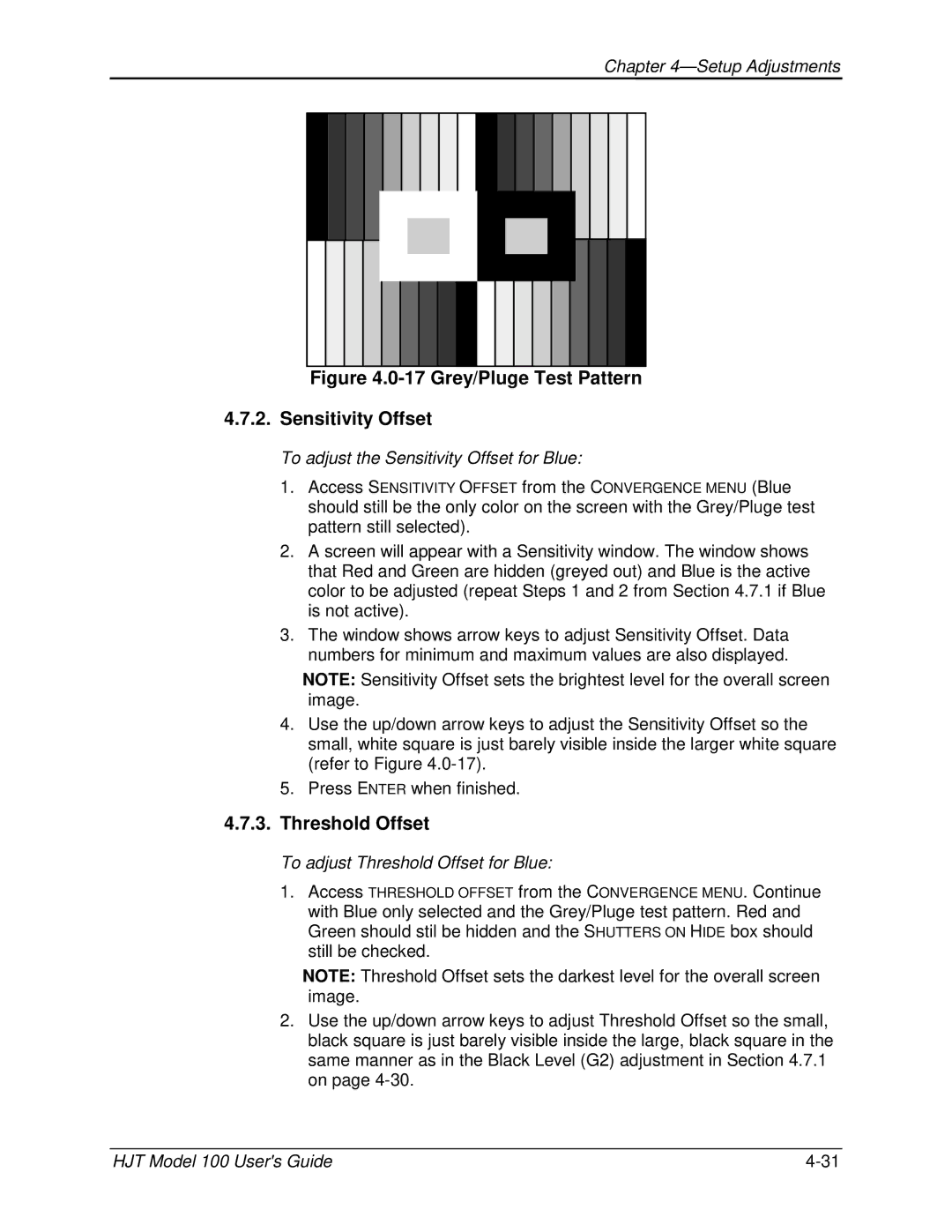 JVC CB100 manual To adjust the Sensitivity Offset for Blue, To adjust Threshold Offset for Blue 