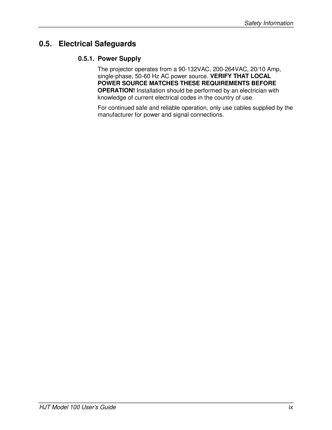 JVC CB100 manual Electrical Safeguards, Power Supply 