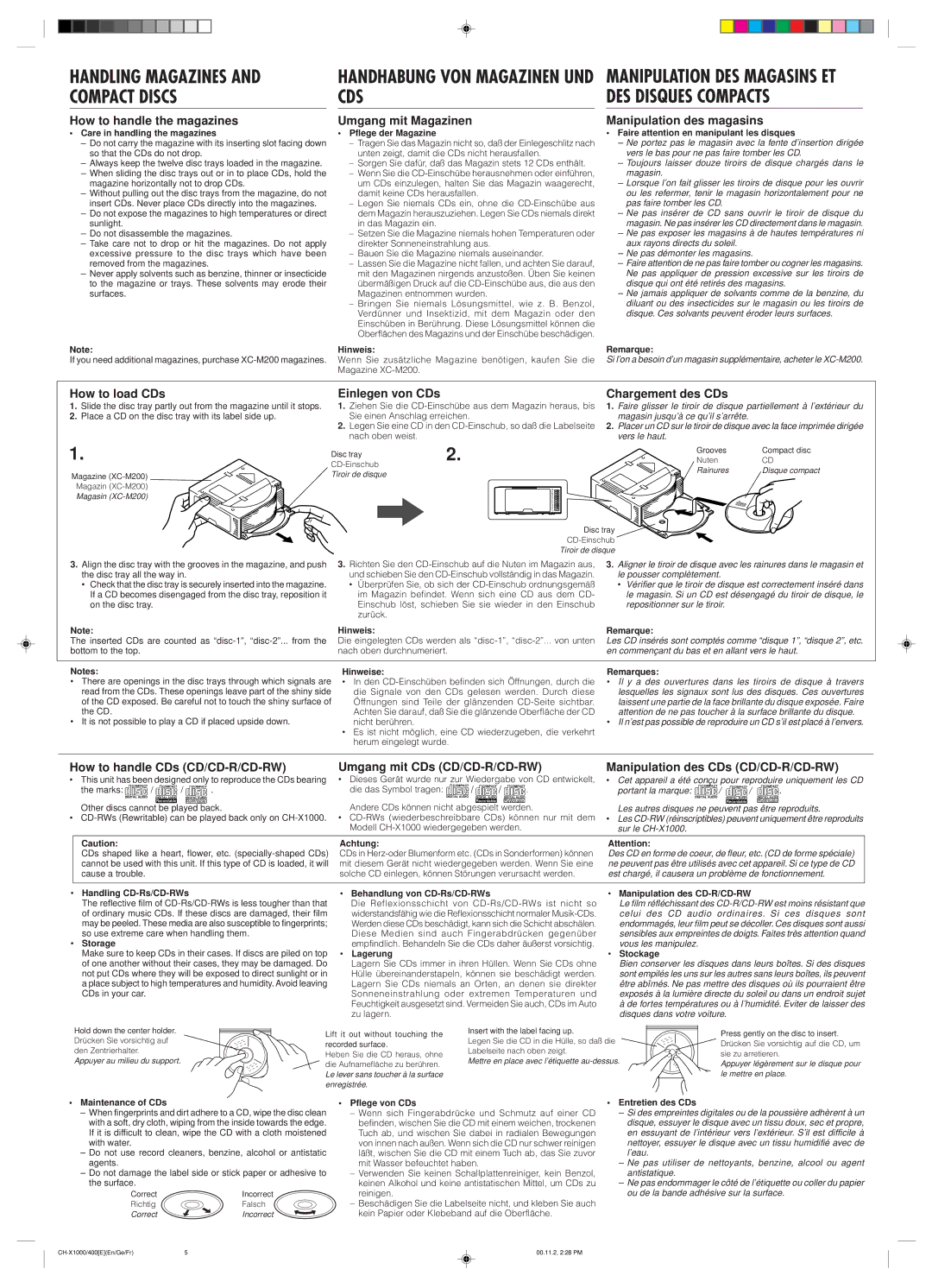 JVC CH-X1000 user service Handling Magazines, Compact Discs CDS DES Disques Compacts 