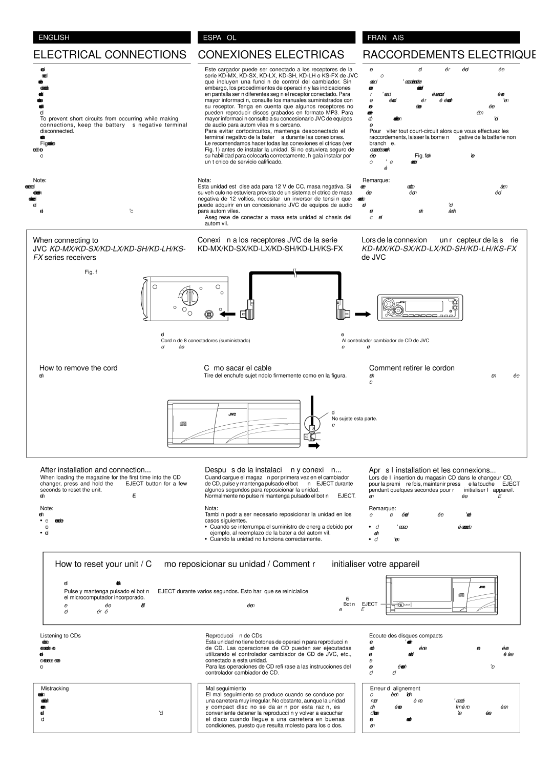 JVC CH-X1500 user service Electrical Connections, Conexiones Electricas 