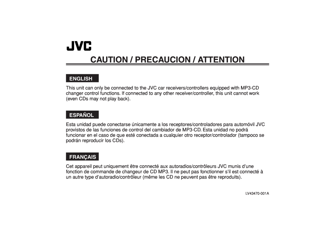JVC CH-X1500 user service Caution / Precaucion / Attention, English, Español, Français 