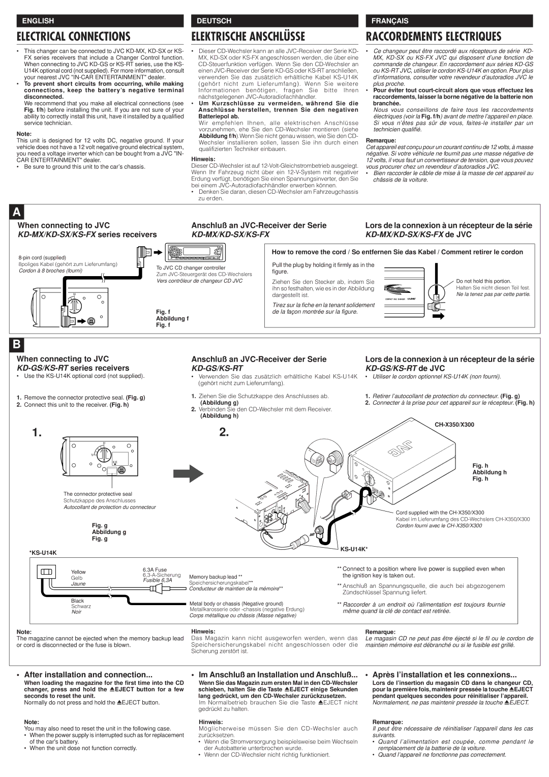 JVC CH-X350, CH-X300 user service Electrical Connections, Elektrische Anschlüsse 