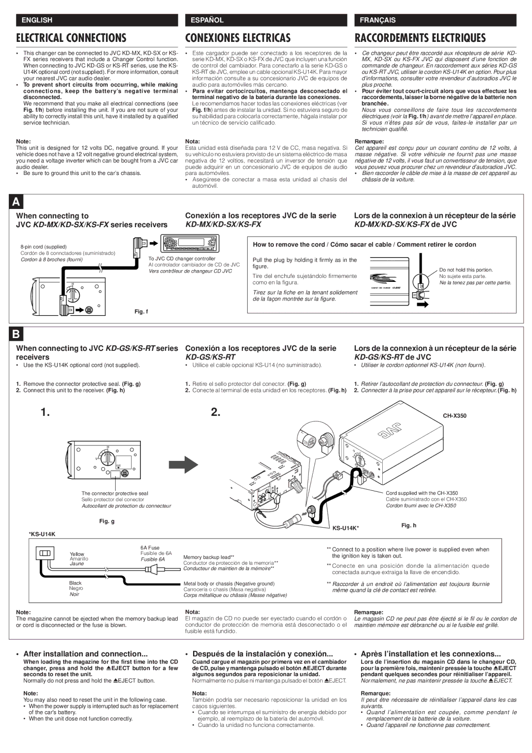 JVC CH-X350 user service Electrical Connections, Conexiones Electricas, Raccordements Electriques 